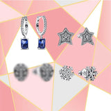 S925 Snowflake & Star Asymmetric Earrings with Hoops