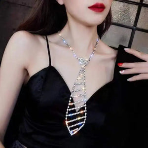 Sexy Rhinestone Tie Long Necklace Women's Bow Tie Diamond Clothing Tie