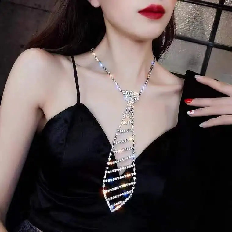 Sexy Rhinestone Tie Long Necklace Women's Bow Tie Diamond Clothing Tie