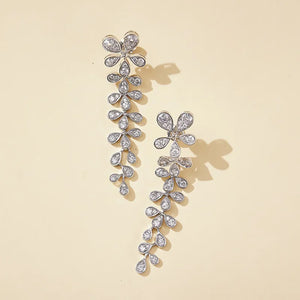 Silver Zircon Feather Earrings for Women's Banquet Wedding