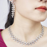 Silver Zircon Feather Earrings for Women's Banquet Wedding