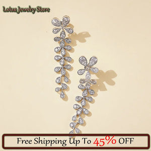 Silver Zircon Feather Earrings for Women's Banquet Wedding