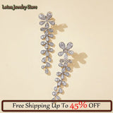Silver Zircon Feather Earrings for Women's Banquet Wedding