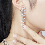 Silver Zircon Feather Earrings for Women's Banquet Wedding