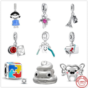 Silver Teeth Dentist First Aid Kit Jigsaw Pendant Charm