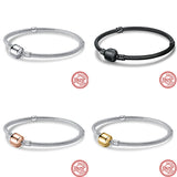 925 Silver Golden Rose Clasp Charm Bracelet European Jewelry
