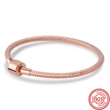 925 Silver Golden Rose Clasp Charm Bracelet European Jewelry