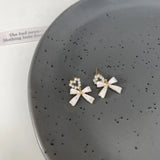 Enamel Bow Ear Clip Pearl Heart Earrings Women