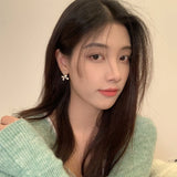 Enamel Bow Ear Clip Pearl Heart Earrings Women