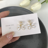 Enamel Bow Ear Clip Pearl Heart Earrings Women