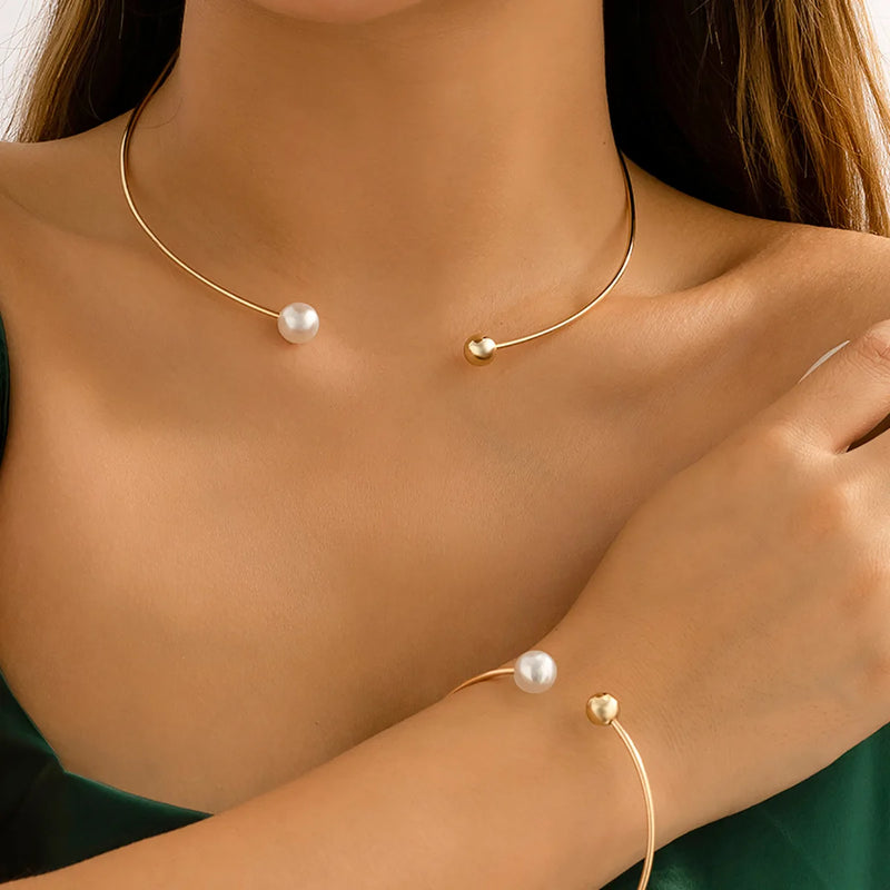 Silver Metal Round Beads Choker Necklace For Women