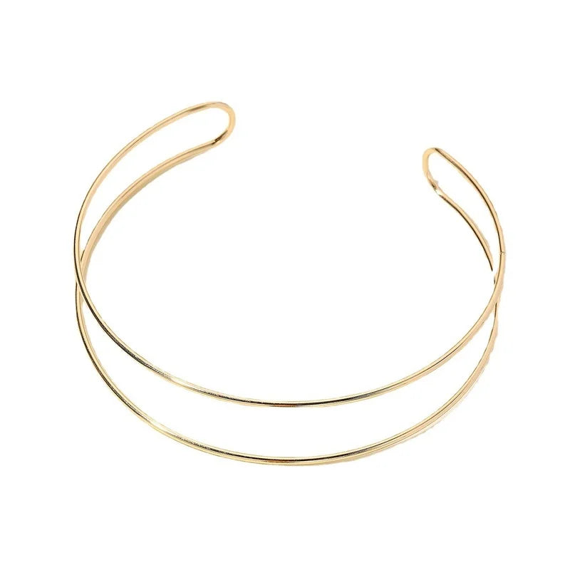 Punk Style Silver Torques Choker Necklace Women Double Metal Line Choker