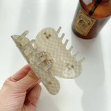 Gray Grid Hair Clip Claw with Synthetic Stones