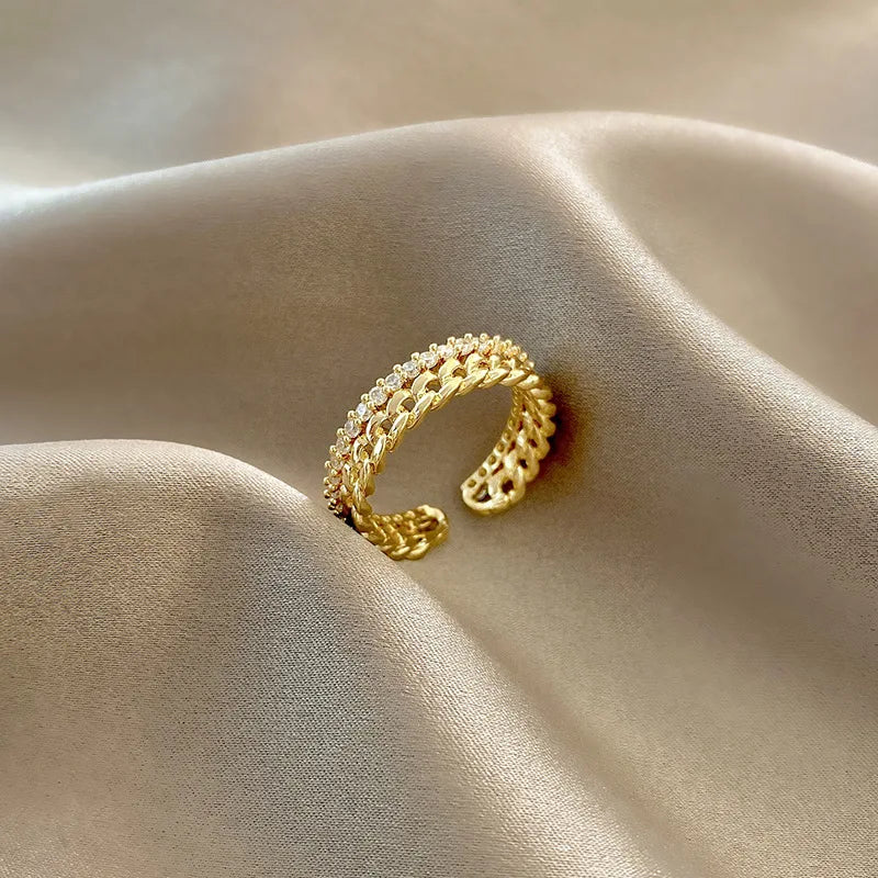 Temperament Rhinestone Zircon Adjustable Ring Girls Party Banquet Jewelry Gift