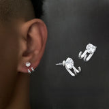 Zircon Stud Earrings Hip-hop Hook Shape Earrings Women Men Party Jewelry