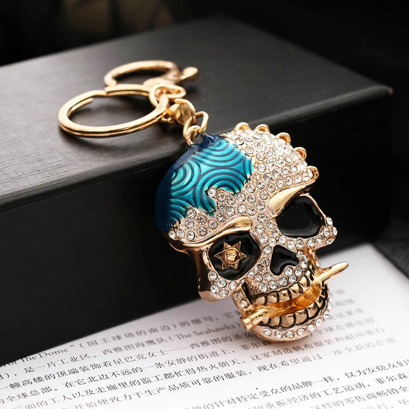 Skull Metal Car Key Chain Colorful Rhinestone Keychain Women Pendant Gift