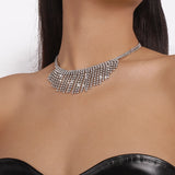 Double Layer Crystal Pendant Necklace Tassel Style