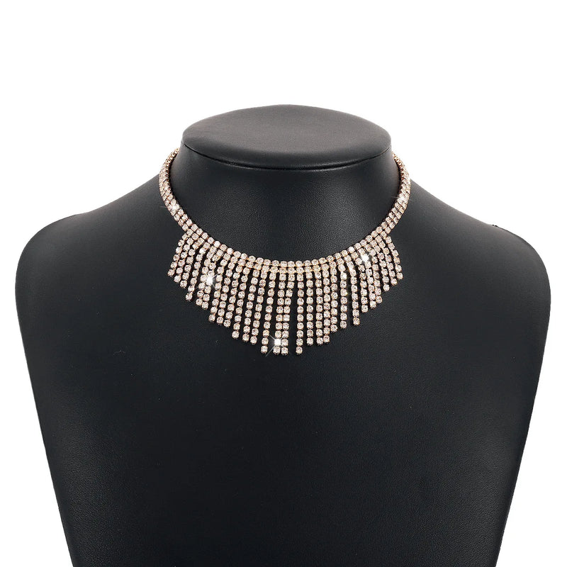 Double Layer Crystal Pendant Necklace Tassel Style