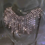 Double Layer Crystal Pendant Necklace Tassel Style