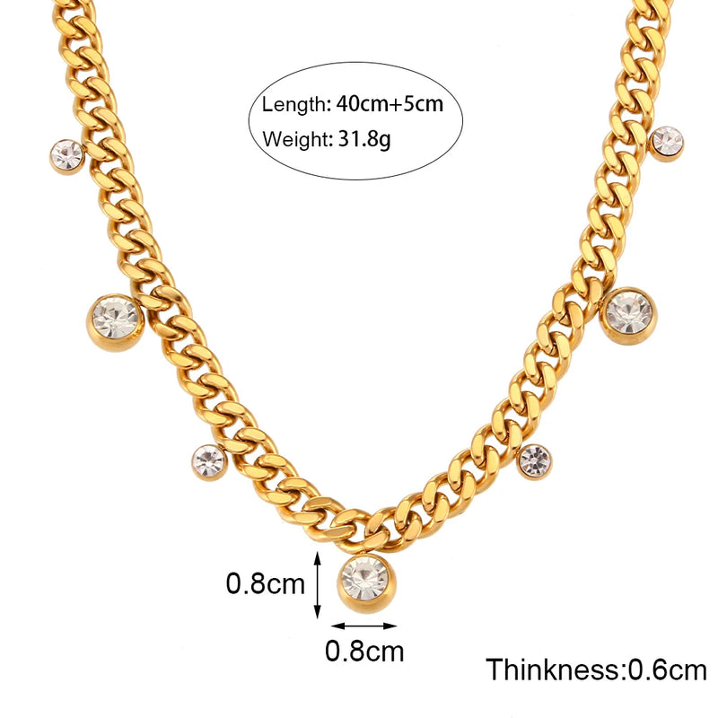 Cuban Chain Necklace Crystal Zircon Stone Choker Necklace For Women