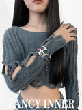 Snake Bracelet Geometry Ellipse Hollow Punk Rhinestone Metal Bangle