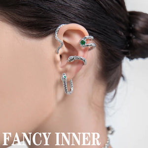 Green Rhinestone Snake Ear Clip Earring - Punk Style