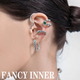 Green Rhinestone Snake Ear Clip Earring - Punk Style