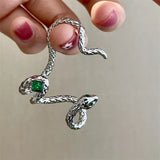 Green Rhinestone Snake Ear Clip Earring - Punk Style