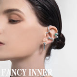 Green Rhinestone Snake Ear Clip Earring - Punk Style