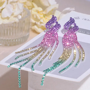 Sparkling Long Tassel Dangle Earrings for Women Wedding Jewelry
