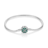 Green Stone Four Clovers Bracelet, 925 Sterling Silver Jewelry