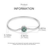 Green Stone Four Clovers Bracelet, 925 Sterling Silver Jewelry