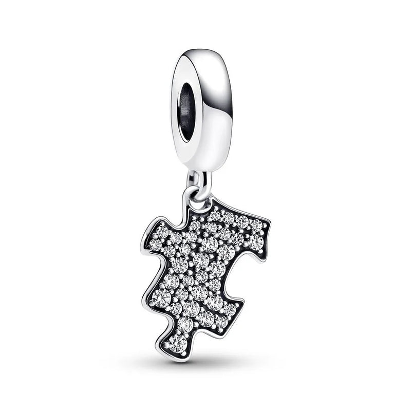 Sparkle Puzzle Piece Charm 925 Silver Beads for Bracelet DIY Jewelry