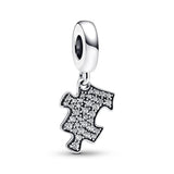 Sparkle Puzzle Piece Charm 925 Silver Beads for Bracelet DIY Jewelry