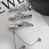 Spider Hairpin Hair Clip Rhinestones Opal Stone Tassel Metal Punk Headwear
