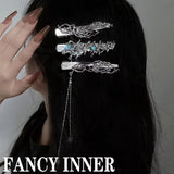 Spider Hairpin Hair Clip Rhinestones Opal Stone Tassel Metal Punk Headwear