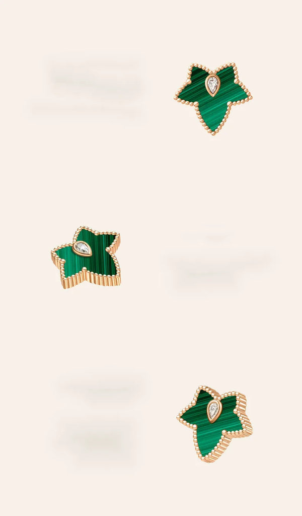 Vintage Spring Ivy Maple Leaf Stud Earrings Rhinestones Malachite Party Jewelry