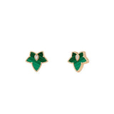 Vintage Spring Ivy Maple Leaf Stud Earrings Rhinestones Malachite Party Jewelry
