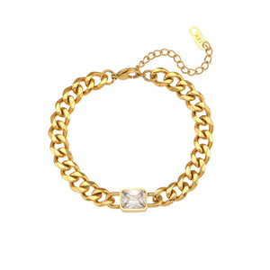 Square CZ Green Red Stone Cuban Chain Bracelet Bangles