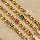 Square CZ Green Red Stone Cuban Chain Bracelet Bangles