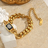 Square CZ Green Red Stone Cuban Chain Bracelet Bangles