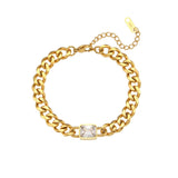 Square CZ Green Red Stone Cuban Chain Bracelet Bangles