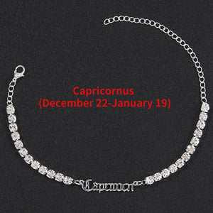 Zircon 12 Constellation Anklet for Women Rhinestone Letters Beach Jewelry