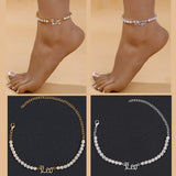 Zircon 12 Constellation Anklet for Women Rhinestone Letters Beach Jewelry