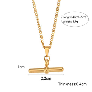 Minimalist T Bar Pendant Necklace 18K Plated Stainless Steel