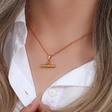 Minimalist T Bar Pendant Necklace 18K Plated Stainless Steel