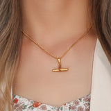 Minimalist T Bar Pendant Necklace 18K Plated Stainless Steel