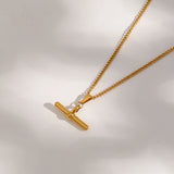 Minimalist T Bar Pendant Necklace 18K Plated Stainless Steel