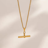 Minimalist T Bar Pendant Necklace 18K Plated Stainless Steel