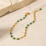 Stainless Steel Bracelet with Green Stone Beads
